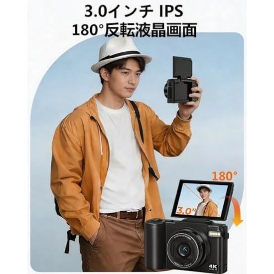 Beho Digital Camera 4K Recording 64MP 180-Degree Rotatable Display 18x Zoom Autofocus Various Filters Continuous Shooting Selfie 3.0-Inch Large Screen