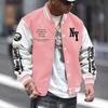 Men's Alphabet Print Baseball Collar Bomber Jacket Loose Casual Sports Long-sleeved Varsity Jacket Suitable for Autumn and Winter