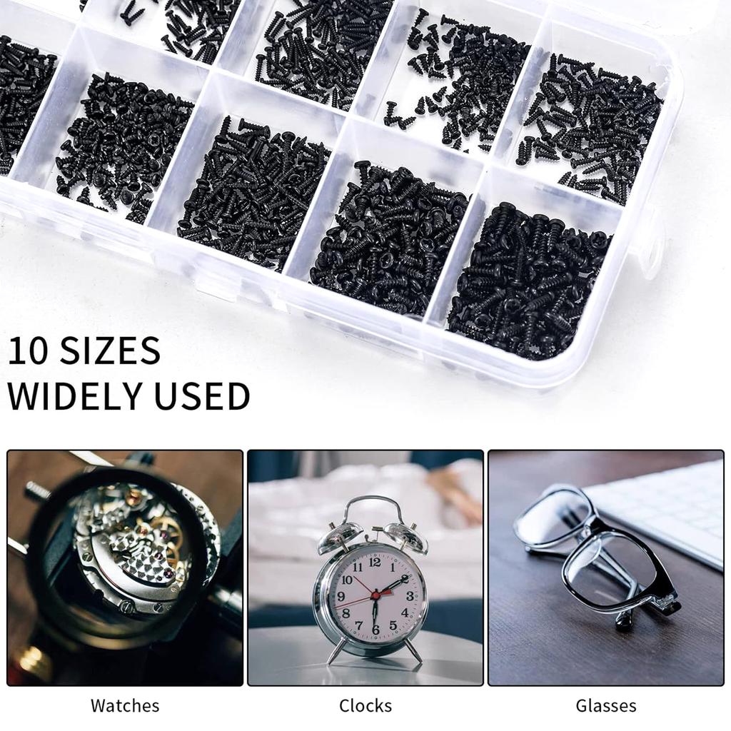Pack of 1000 Assorted Screw Set M1-M1.7 Small Screws Set 1000pcs Self Tapping Screws Repair Screw Assortment for Repairs