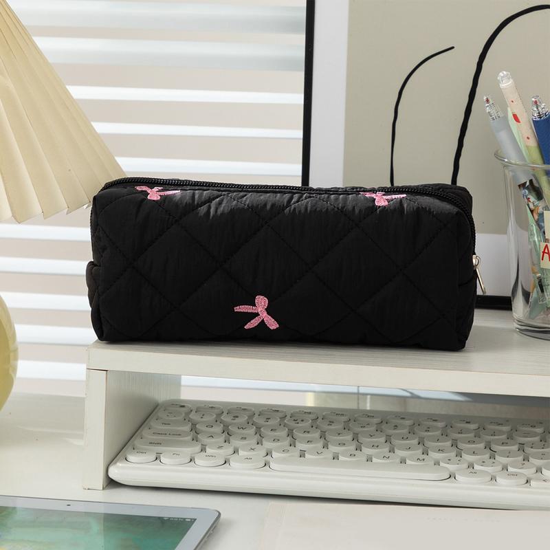 1pcs Large Capacity Bow Pencil Case School Supplies Pencil Pouch Stationery Box Zipper Closure Bag School Desktop Containers
