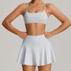 Womens Seamless Yoga Sports Set With Built-in Bra Pocket Skirt Outdoor Fitness Tennis Badminton