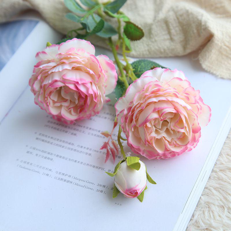 60cm Rose Artificial Flowers 3 Heads Pink White Peonies Silk Flower Wedding Garden Decoration Fake Flower Bouquet Peony Color