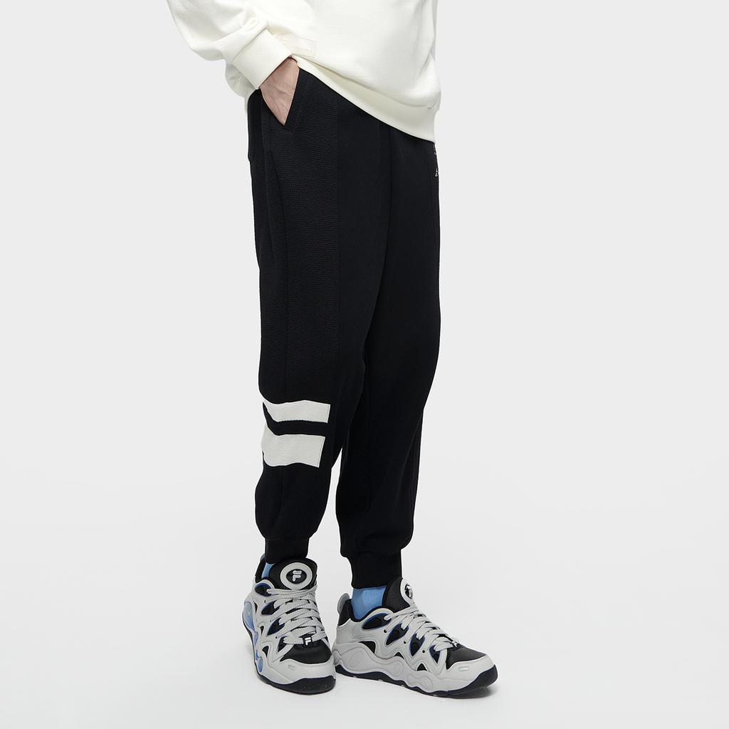 Fila Fusion Color Block Logo Print Loose Knit Sports Pants Men bottoms Black T11M345601F-BK