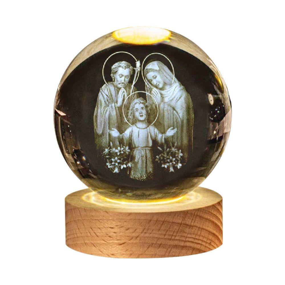 

Handicraft USB Light Wooden Crystals Glass Ball LED Display Stand 3D Night Light Church Event Souvenir USB Light Handicraft