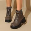 Women'S Fashion Ankle Boots with Side Zipper, Low Heel,-