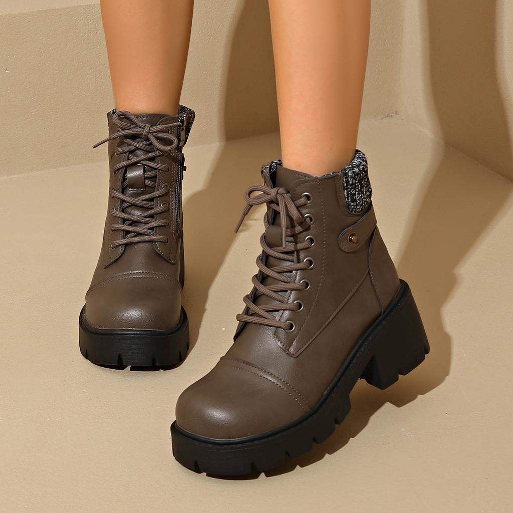 Women'S Fashion Ankle Boots with Side Zipper, Low Heel,-