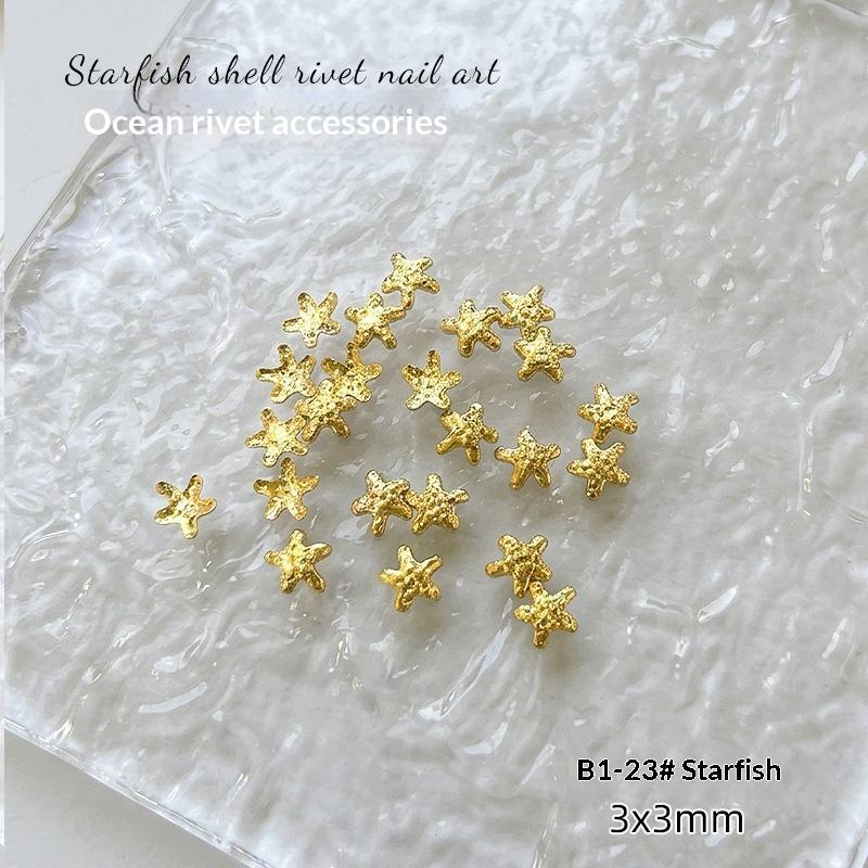 Shiny 3D Nail Charms Mini Pure Gold Seahorse Shell 500pcs Copper Slices for DIY Manicure Home Salon Use