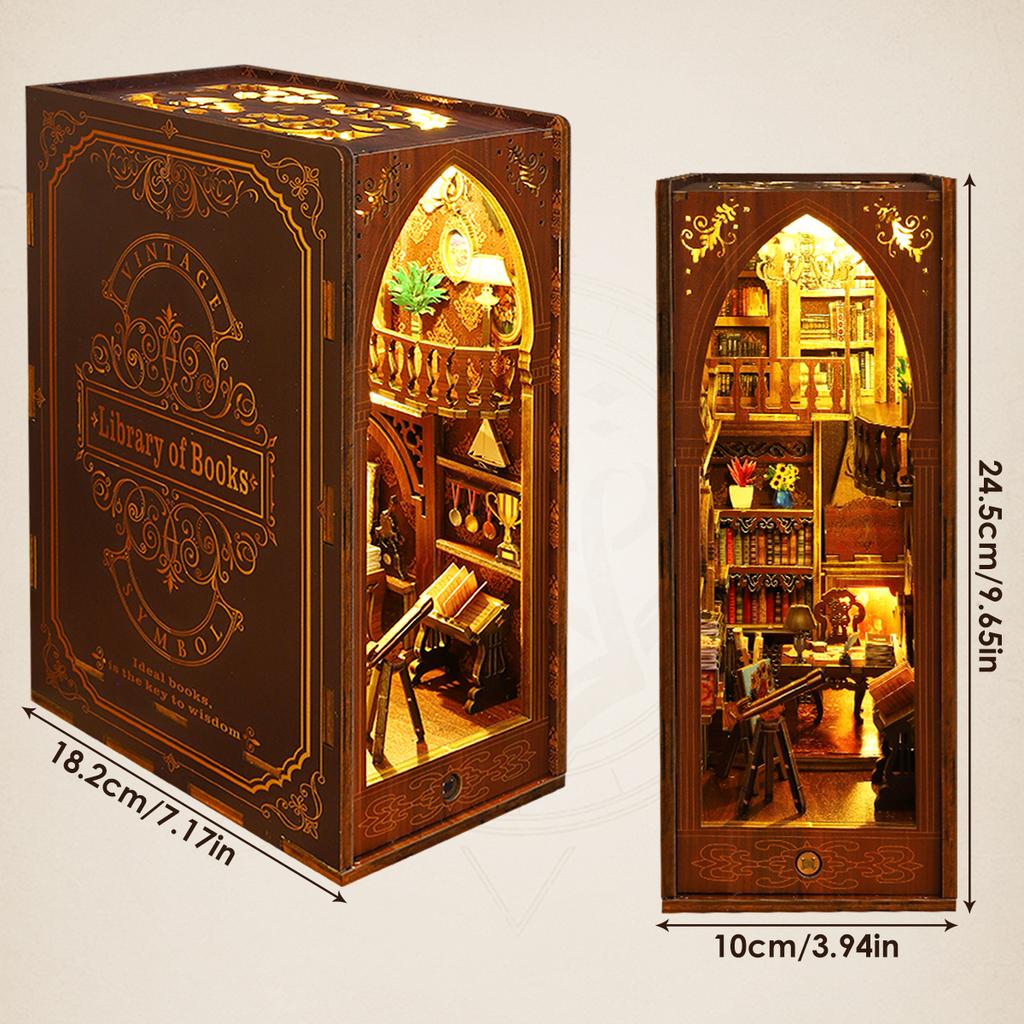 New DIY Book Nook Kit 3D Wooden Miniature Dollhouse Bookend Building with LED Light Bookshelf Decoration Birthday New Year Gifts