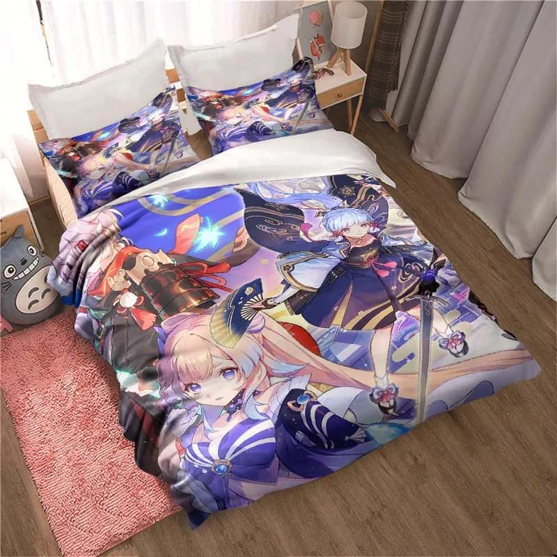 Genshin Impact Game Anime 3-piece Quilt Cover Bed Quilt Cover Double King Bed Quilt Cover Home Textiles Boys Adults