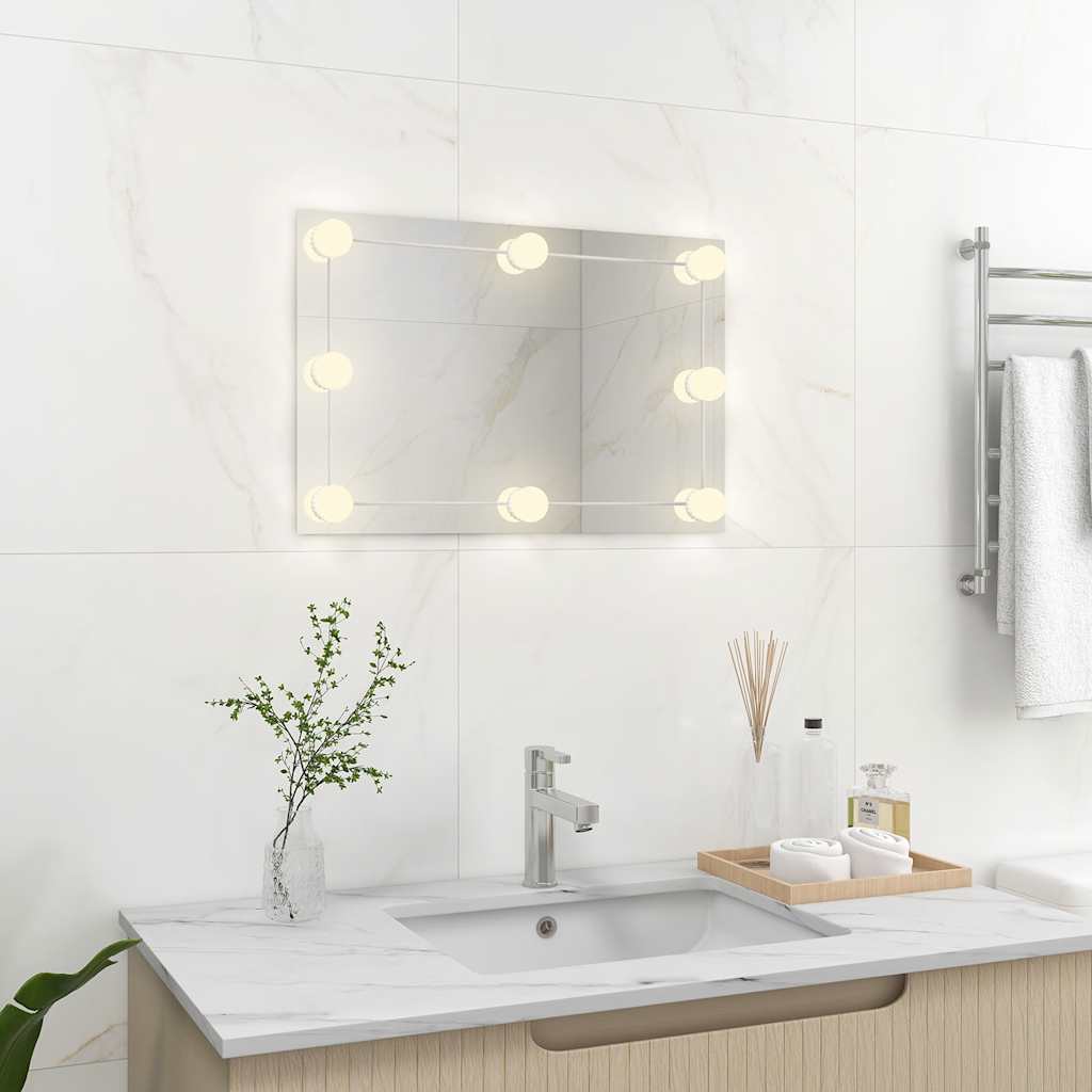 Vidaxl Lustro Ścienne Z Lampkami Led, Prostokątne, Szklane