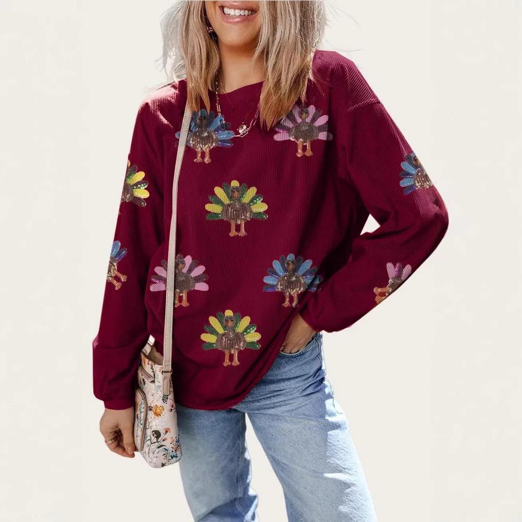 2025 European Autumn/Winter Women's Christmas Print Loose Pullover Hoodie