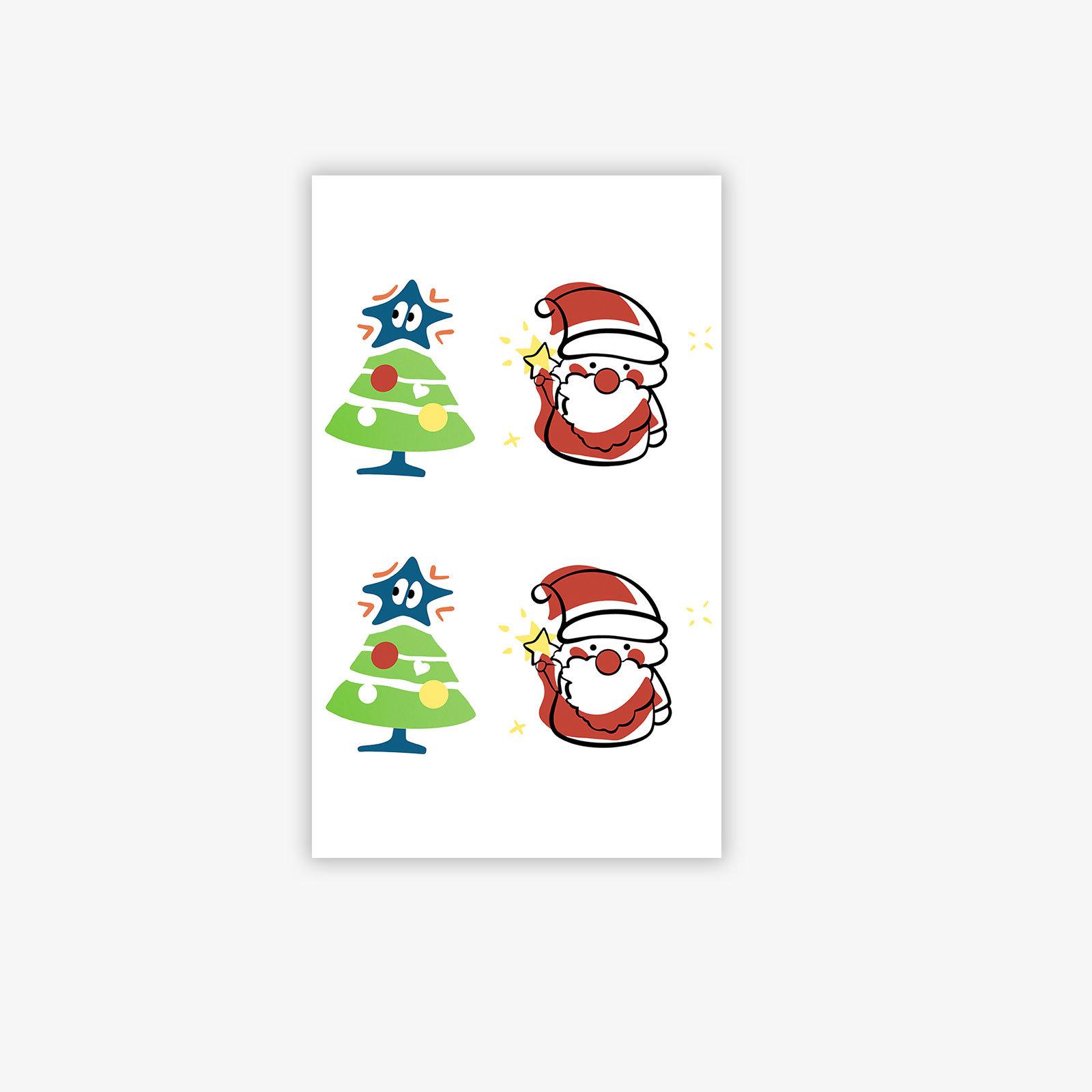 Cute Christmas Tattoo Sticker Cartoon Stick Figure Santa Claus, Christmas Tree Tattoo Sticker 9*15