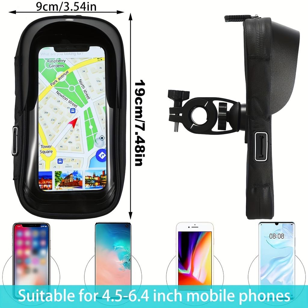 Waterproof Bike Phone Mount Holder - Touchscreen Case for Motorcycle Bicycle Navigation 4.5-6.4"