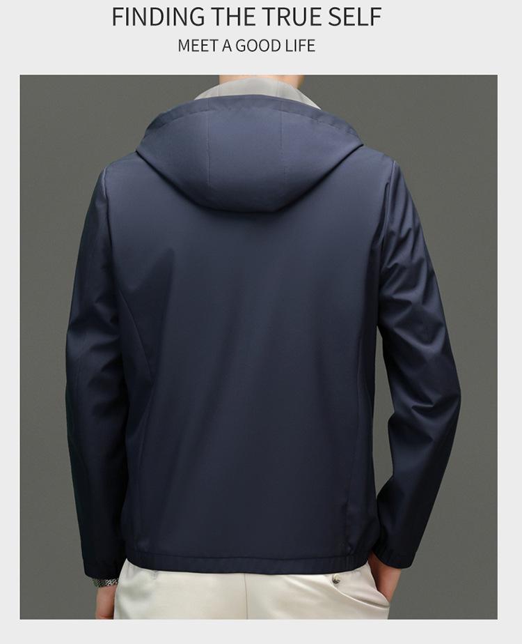 Men's Double-Sided Mulberry Silk Jacket - Hooded, Loose Fit, Business Casual, Spring/Autumn Outerwear