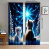 2pcs- Cute Kitten Polyester Curtains, Pole Bag Curtains 42 * 84, Bedroom, Living Room, Family Room Decoration
