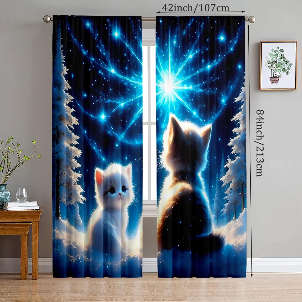 

2pcs- Cute kitten polyester curtains, pole bag curtains 42 * 84, bedroom, living room, family room decoration 29Wx64L(75x166CM)x2