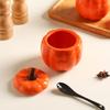 Creative Pumpkin Ceramic Seasoning Jar Set with Spoon Salt Sugar Bowl Msg Pepper Edible Oil Container Kitchen Supplies