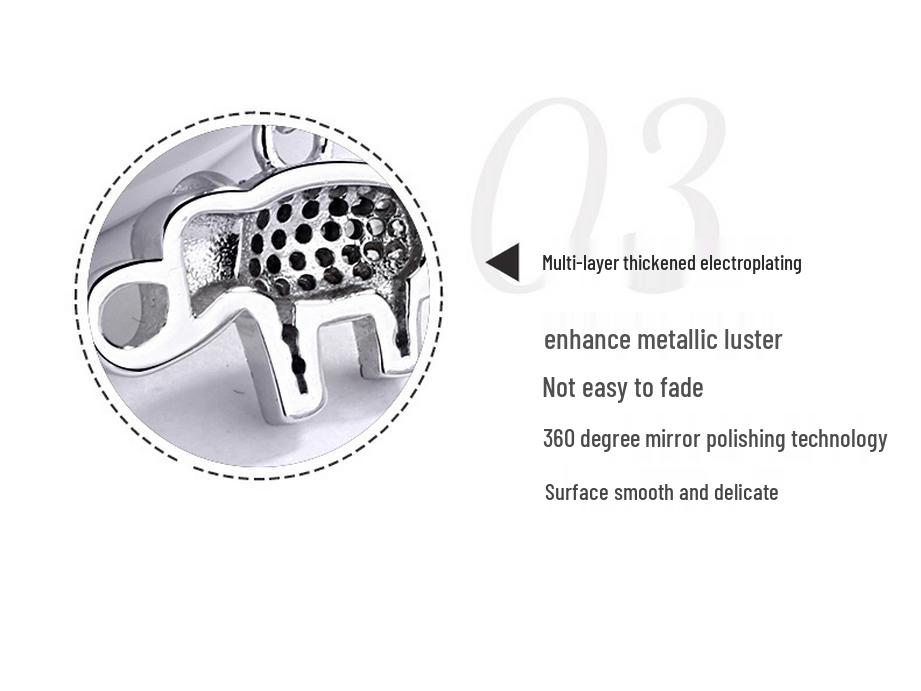 925 Sterling Silver Full Diamond Little Elephant Pendant Necklace for Women