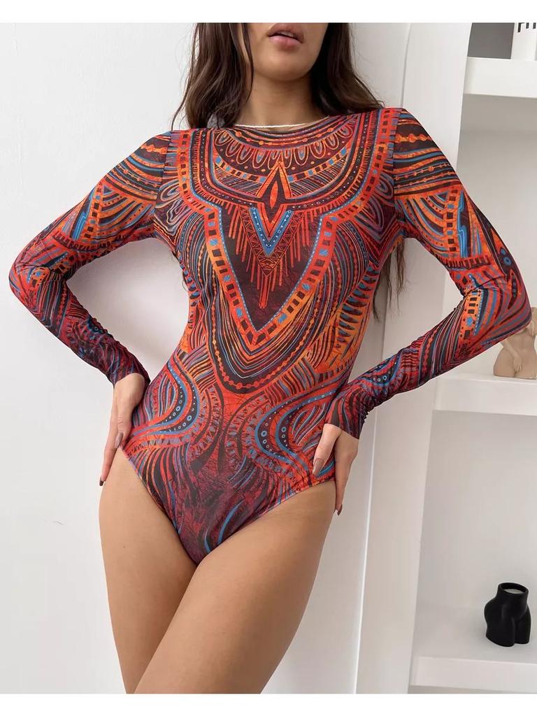 Mesh Sun-protective One-piece Swimsuit, Long-sleeved Sun-protective Swimwear