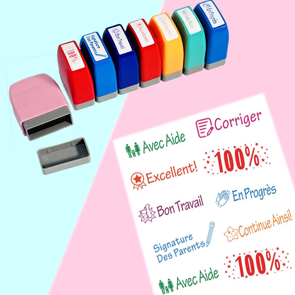 Colorful German & French Teacher Stamps Set - 8 Motivational and Encouraging Designs for Classroom & Homework