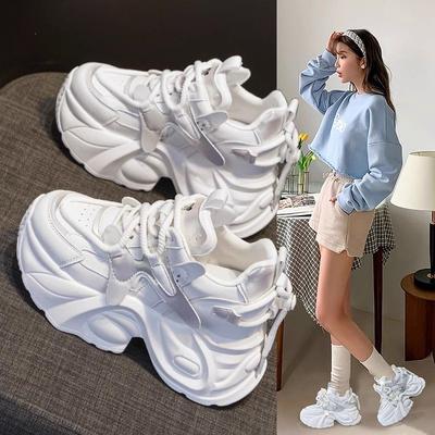 2025 New Spring and Autumn High-heeled Women's Platform Dad Shoes Inner Height Increase Super Soft Dad Shoes Wide Feet Sports Casual Shoes