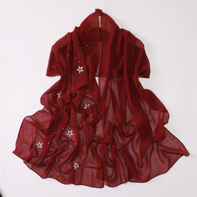 Chiffon Star Rhinestone Long Scarf Ethnic Malay Headscarf For Women