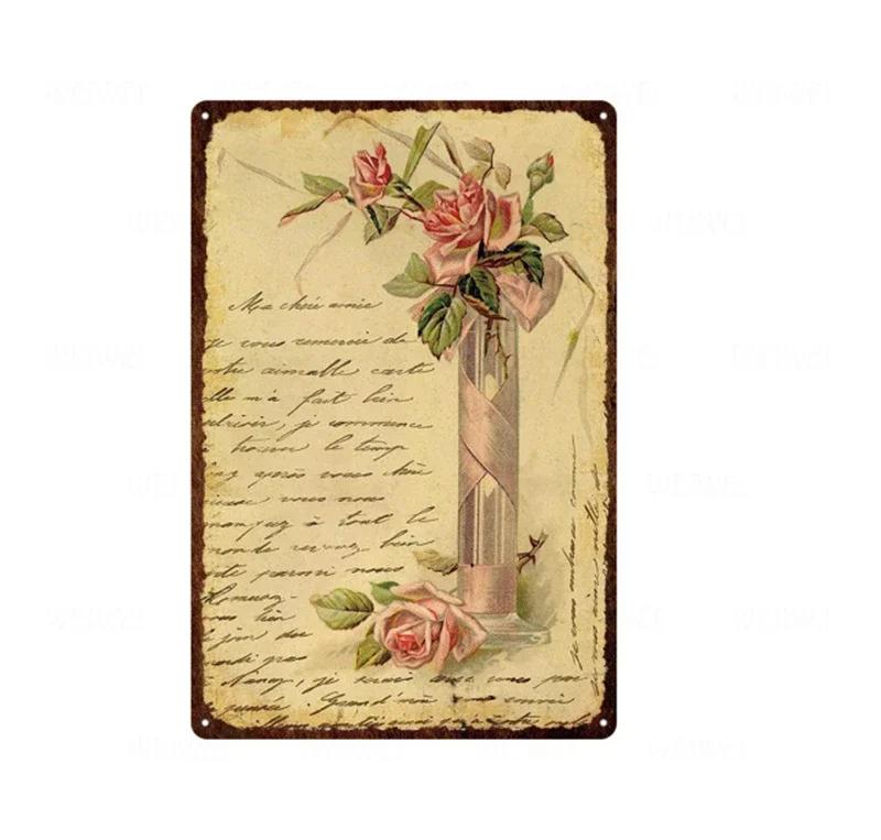 Flower Vintage Shabby Metal Tin Sign Artistic Tin Painting Indoor Home Living Room Decor Pin Up Man Cave Wall Sticker Tin Pla
