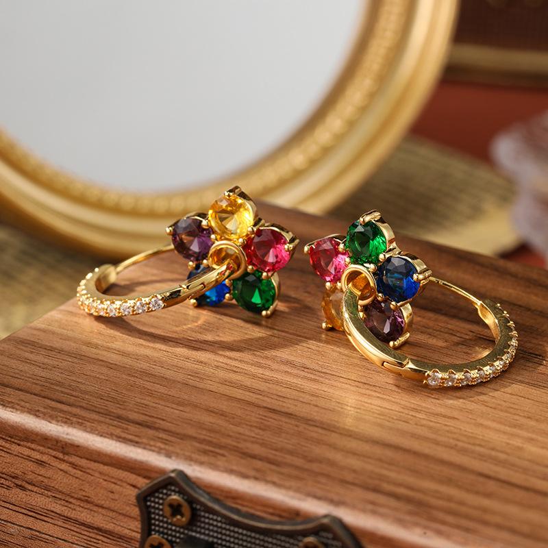 SUYU Korean Version Of A Fashionable Two Wear Zircon Flower Earring Long Women's Light Luxury Niche Women's Atmospheric Earrings