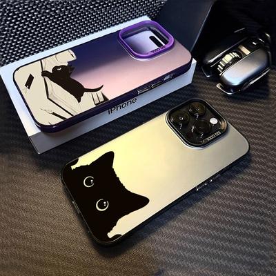 Roztomilý vzor černých koček Pokovený stříbrný kryt na telefon Pro iPhone 16 Pro Max 15 Pro 14 13 12 11 7 8 Plus X XS XR Nárazuvzdorný kryt