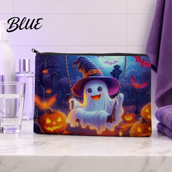 Travel Storage Bag Halloween Bag with Colorful Cartoon Ghost Print Durable Canvas Small Item Organizer Makeup Zipper Large Capacity Lightweight