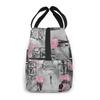 Eiffel Tower Couple Pink Floral Lunch Bag Adult Tote Bag Reusable Lunch Box Container For Women Men School Office Work