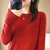 Women's Solid Color Knitted Pullover Sweater - Round Neck, Long Sleeve, Autumn/Winter, Thin Inner Layer, Short Style.