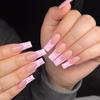 Pink Heart Long Wearable Nail Patches - 24 Piece Set with Jelly Glue