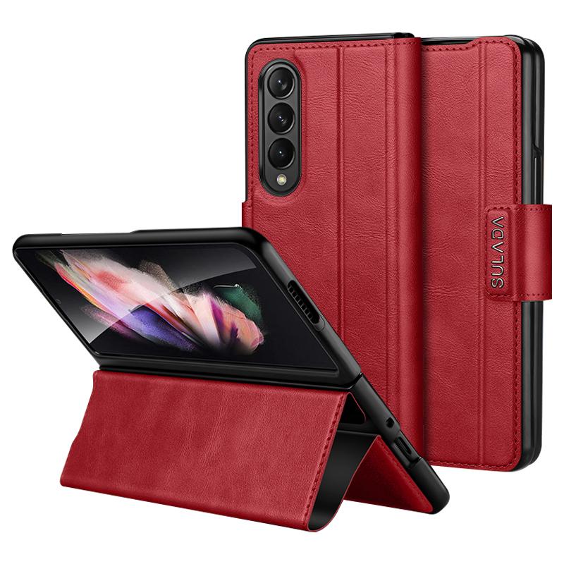 

SULADA For Samsung Galaxy Z Fold4 5G Protective PU Leather Cover Anti-Drop Stand Phone Case Red