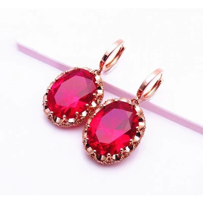 

Изысканные Серьги-Яйца с Красным Камнем, Покрытые Розовым Золотом, с Инкрустацией, Модные и Персонализированные, Высококачественные Серьги из Цветного Золота