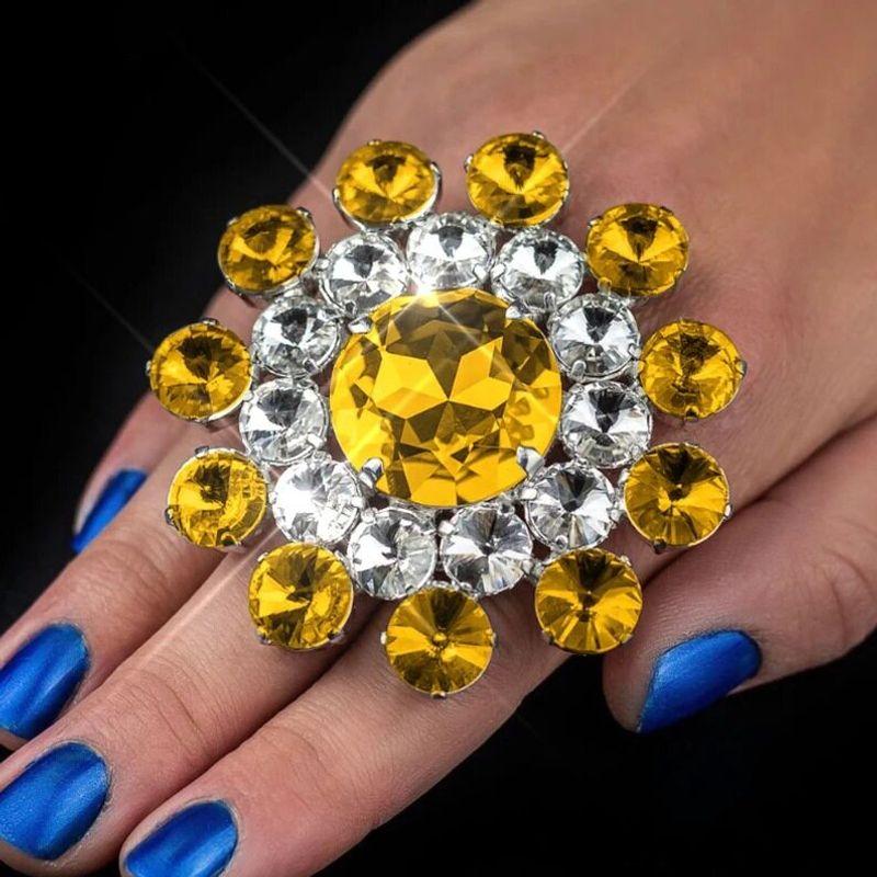 Fashion Exaggerated Super Flash Rhinestone Big Ring Catwalk Runway Modeling Photo Adjustable Ring Stylish Ornament Ring