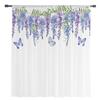 Rideau de fenêtre transparent en tulle avec glycine et aquarelle à fleurs de printemps pour salon, chambre à coucher, hôtel, décoration d'intérieur