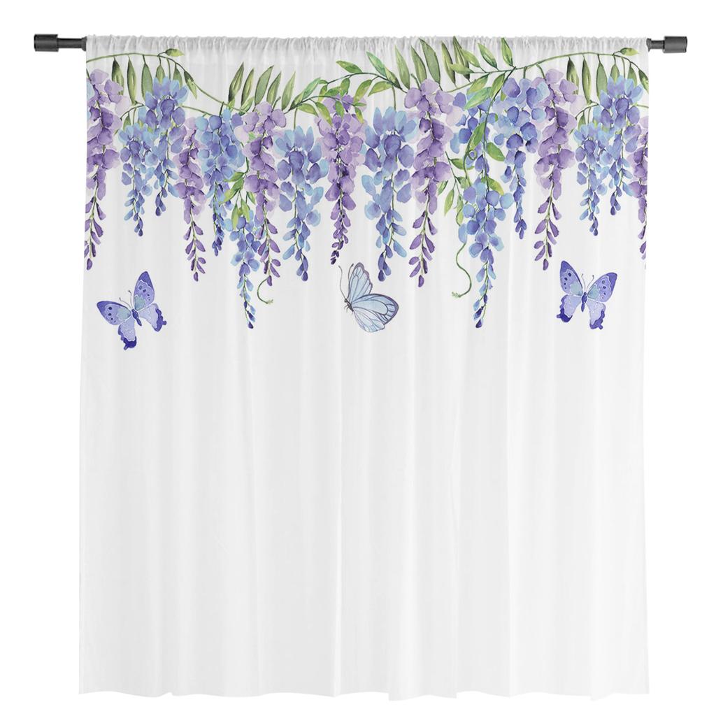 Frühlingsblumen Aquarell Glyzinien Sheer Fenster Vorhang Tüll Vorhänge für Wohnzimmer Schlafzimmer Hotel Home Decor Voile Vorhänge