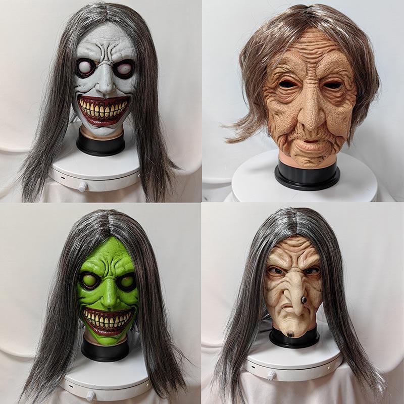 Halloween-Hexenmaske mit weißem Gesicht und Augen, furchterregender Dämonen-Kopfschmuck Cosplay Exorzistenmaske