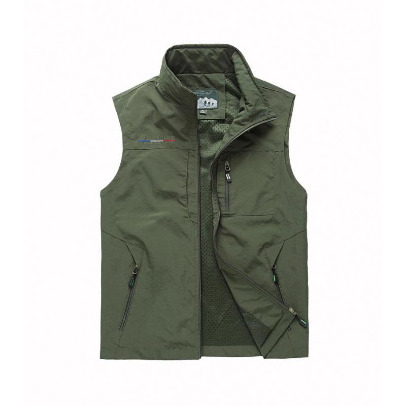 Men's Casual Outdoor Stand Collar Fishing Vest - Large Size, Spring/Autumn, Logo Print