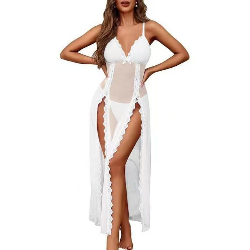Europäisches & Amerikanisches Langes Spitzen-Transparentes Lingerie-Kleid mit Hohem Schlitz
