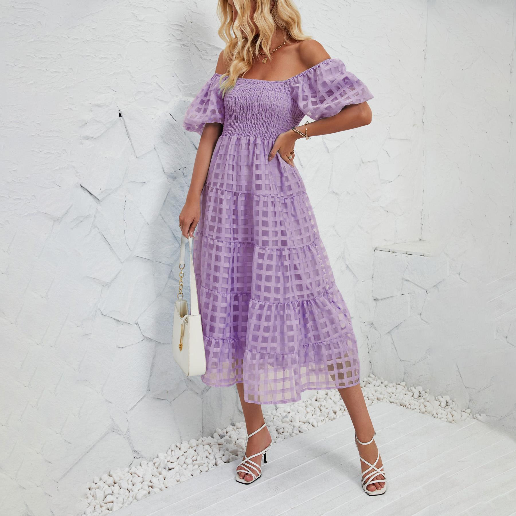 

Летнее женское модное однотонное плиссированное платье длиной до щиколотки с короткими рукавами XL светло-фиолетовый