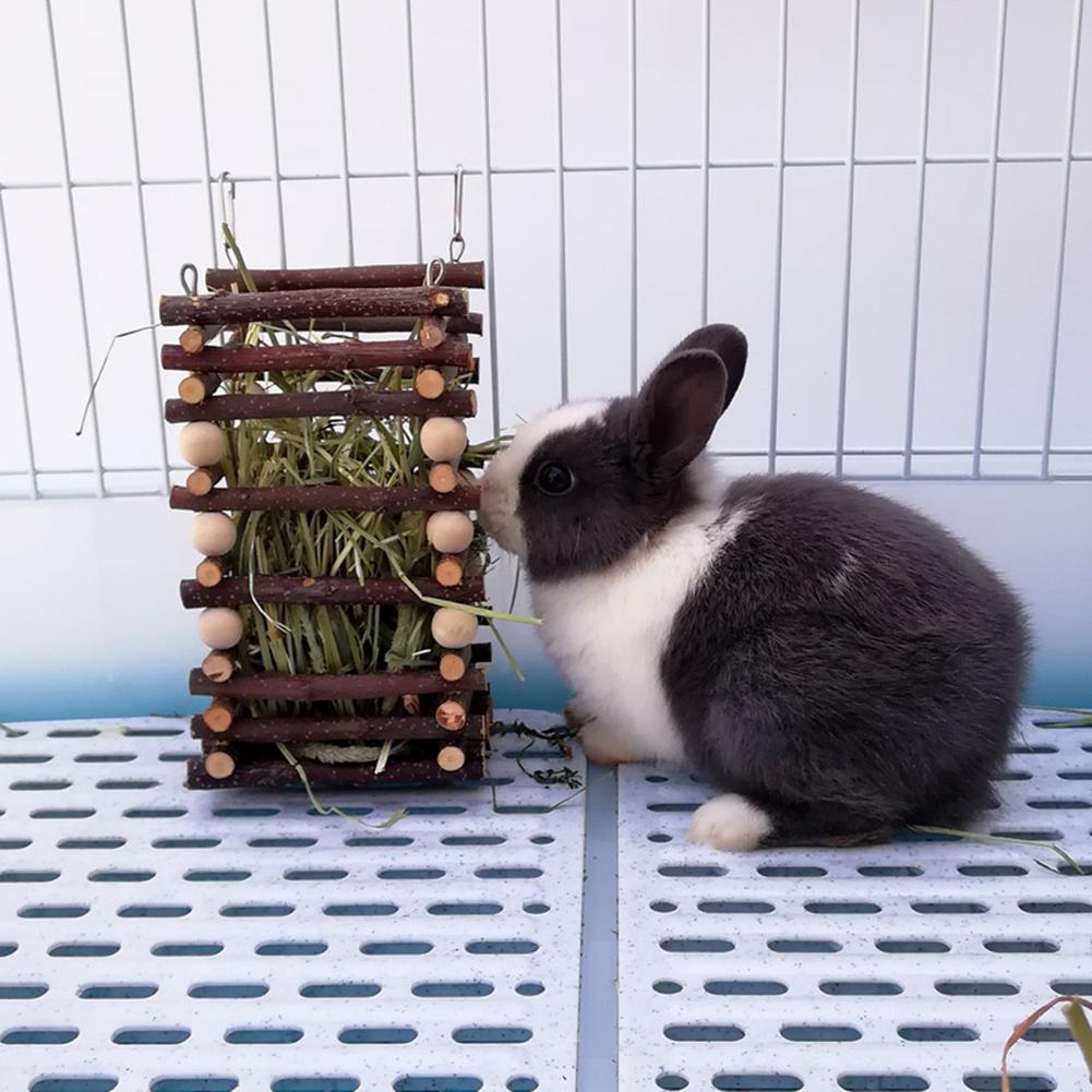 Rabbit Wooden Grass Shelf Bite Resistant Hanging Hay Feeder Small Animals Feeding Hay Manager For Guinea Pig