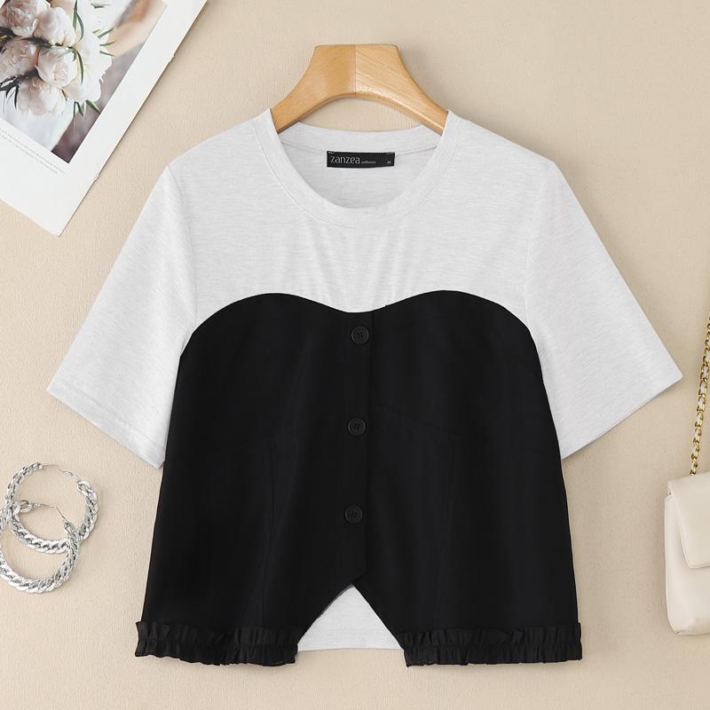 

ZANZEA Women Casual Round Neck Summer Patchwork Short Sleeve T-Shirt M белый
