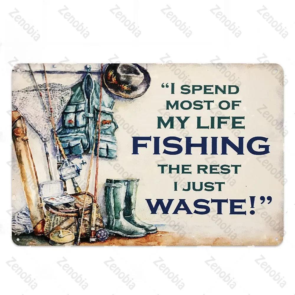 Fishing Decor Vintage Tin Sign Retro Metal Sign Wall Decor for Lake House Cabin Fishing Gift Metal Plate
