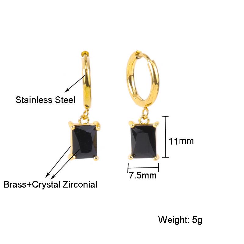 Stainless Steel Green Diamond Jewelry Set: Necklace, Bracelet & Earrings with Trendy Style and Square Design.