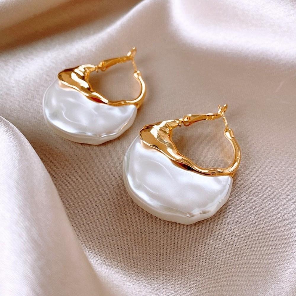 Retro Pearl Pendant Danglers Irregular Shape Bag Shape Eardrops Faux Pearl Earrings  Girls Jewelry