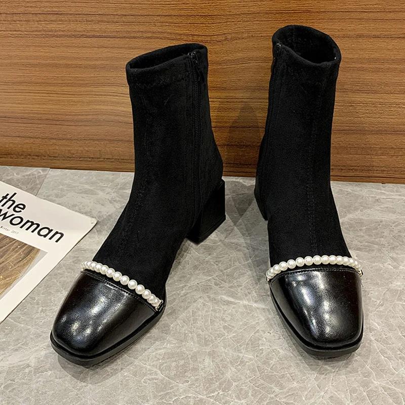 

Ботильоны женские из замши на среднем каблуке с бусинами, модная обувь, новый бренд 2025 года, зимние дизайнерские туфли-лодочки в готическом стиле в стиле челси Botas Mujer 35