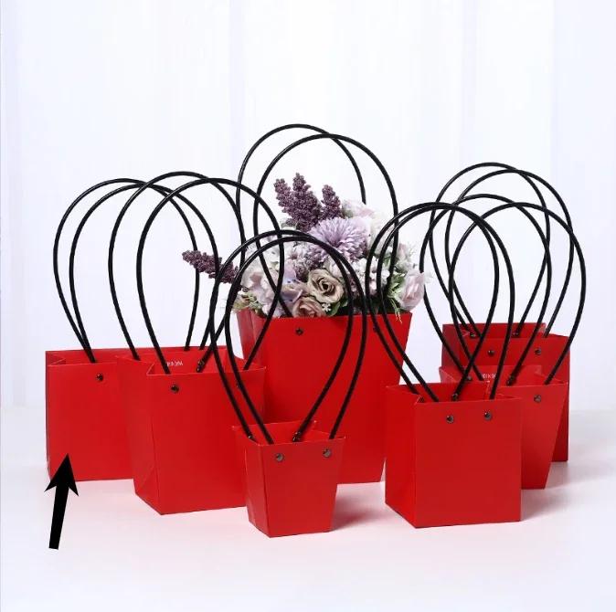 Paper Box Pink Kraft Paper Tote Bag Square Gift Bag  Flower Shop Supplies Valentine's Day Party 10pcs Fresh Flower Packaging