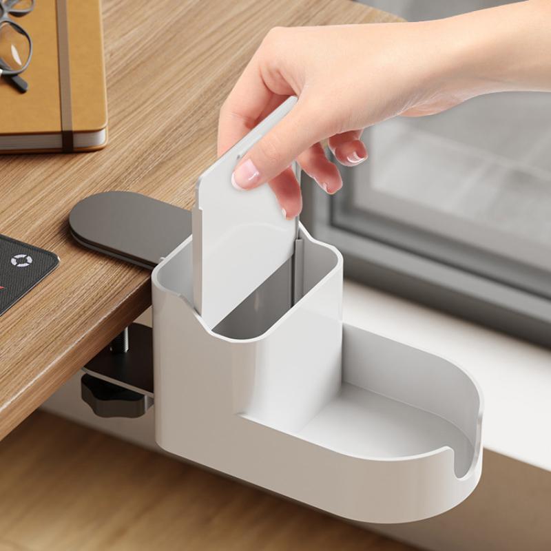Creative Desktop Organizer With Phone Storage Water Cup Holder Clamp On Design For Home Office Desk Accessories Space Saving